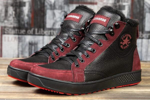 Мужские ботинки на меху Converse Boots черные с красным