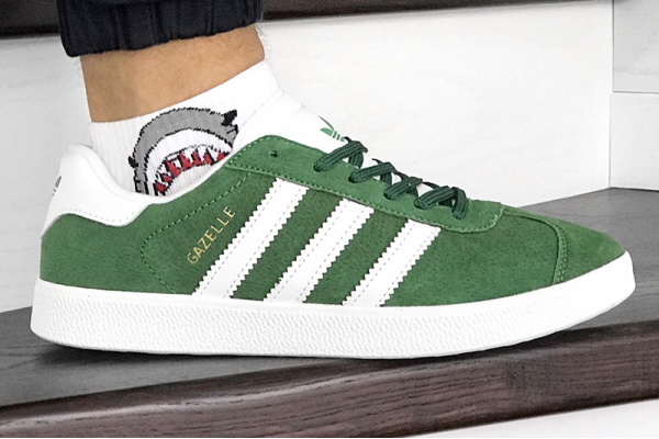Мужские кроссовки Adidas Gazelle зеленые с белым