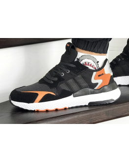 Чоловічі кросівки Adidas Nite Jogger BOOST чорні з білим и орнажевым