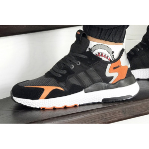 Мужские кроссовки Adidas Nite Jogger BOOST черные с белым и орнажевым