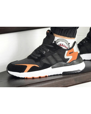 Чоловічі кросівки Adidas Nite Jogger BOOST чорні з білим и орнажевым
