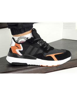 Чоловічі кросівки Adidas Nite Jogger BOOST чорні з білим и орнажевым