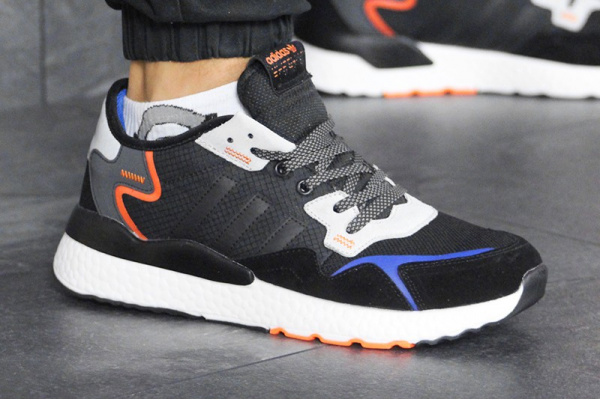 Мужские кроссовки Adidas Nite Jogger BOOST черные с серым и оранжевым