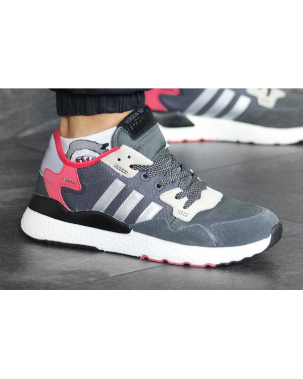 Мужские кроссовки Adidas Nite Jogger BOOST серые с красным