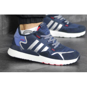 Мужские кроссовки Adidas Nite Jogger BOOST синие с белым
