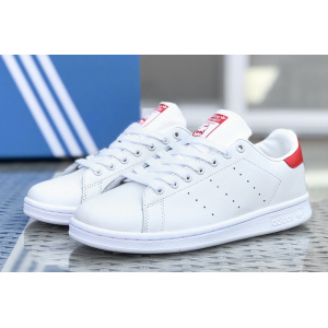 Мужские кроссовки Adidas Stan Smith белые с красным