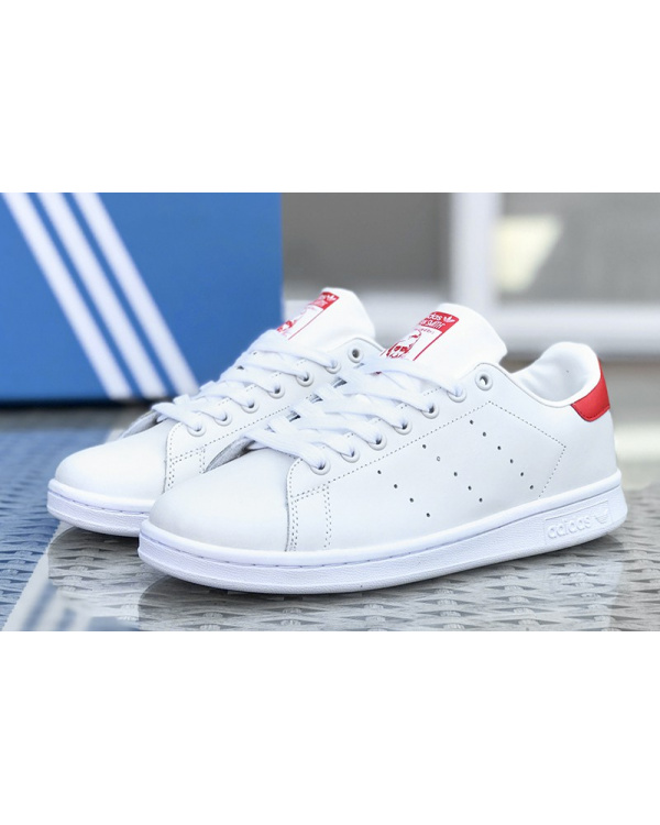 Мужские кроссовки Adidas Stan Smith белые с красным