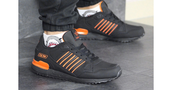 Купить мужские кроссовки Adidas ZX 750 черные с оранжевым