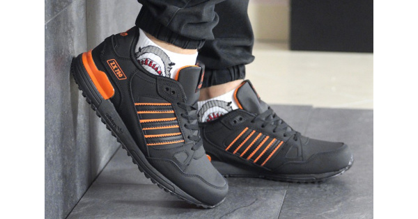Купить мужские кроссовки Adidas ZX 750 черные с оранжевым