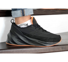 Мужские кроссовки на меху Adidas Sharks Fur черные с оранжевым