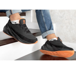 Мужские кроссовки на меху Adidas Sharks Fur черные с оранжевым
