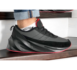 Мужские кроссовки на меху Adidas Sharks Fur черные с темно-серым и красным