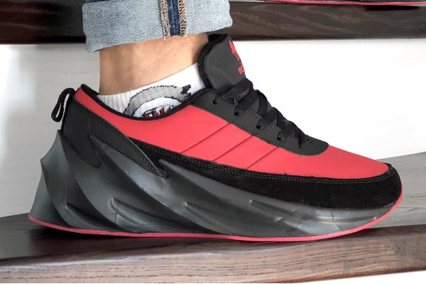 Мужские кроссовки на меху Adidas Sharks Fur красные с черным