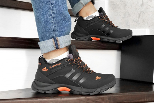 Мужские кроссовки на меху Adidas TERREX ClimaProof черные с оранжевым