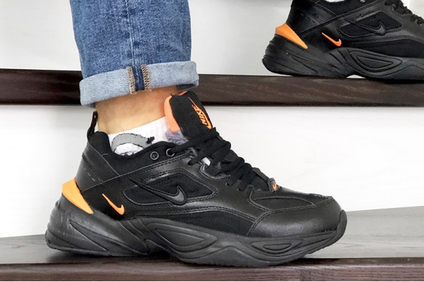Мужские кроссовки на меху Nike M2K Tekno черные с оранжевым