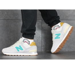 Мужские кроссовки New Balance 574 светло-бежевые с бирюзовым