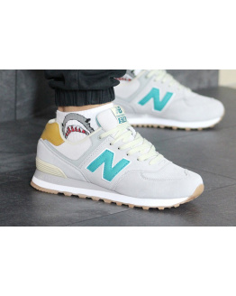 Мужские кроссовки New Balance 574 светло-бежевые с бирюзовым