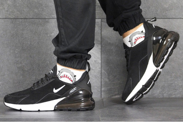 Мужские кроссовки Nike Air Max 270 Leather черные с белым
