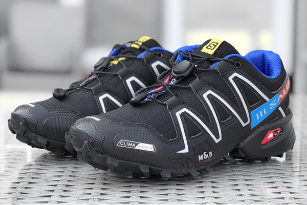 Мужские кроссовки Salomon Speedcross 3 черные с белым и голубым