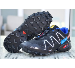 Мужские кроссовки Salomon Speedcross 3 черные с белым и голубым