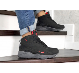 Купить Мужские высокие кроссовки на меху Nike Air Huarache High Top черные с красным