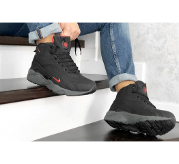 Купить Мужские высокие кроссовки на меху Nike Air Huarache High Top черные с красным в Украине