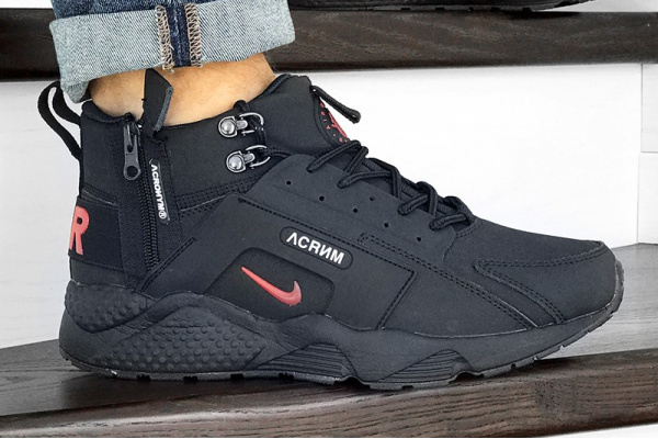 Мужские высокие кроссовки на меху Nike Huarache х Acronym City Mid dark blue/red