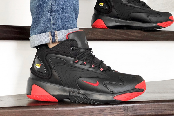 Мужские высокие кроссовки на меху Nike Zoom 2K черные с красным