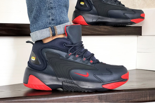 Мужские высокие кроссовки на меху Nike Zoom 2K темно-синие с красным
