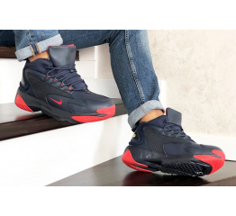 Купить Мужские высокие кроссовки на меху Nike Zoom 2K темно-синие с красным в Украине