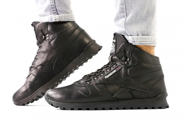 Мужские высокие кроссовки на меху Reebok Classic Leather High Premium черные