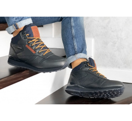 Купить Мужские высокие кроссовки на меху Reebok Classic Leather Mid темно-синие в Украине