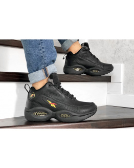 Мужские высокие кроссовки на меху Reebok Iverson Legacy черные с желтым