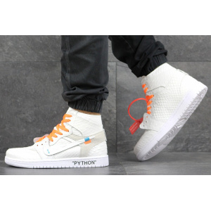 Мужские высокие кроссовки Nike x Off White Air Jordan 1 "PYTHON" белые