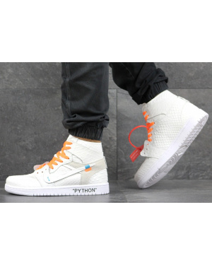 Мужские высокие кроссовки Nike x Off White Air Jordan 1 "PYTHON" белые