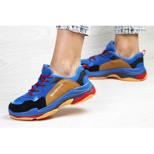 Жіночі кросівки Balenciaga Triple S сині з коричневим