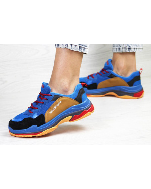 Жіночі кросівки Balenciaga Triple S сині з коричневим