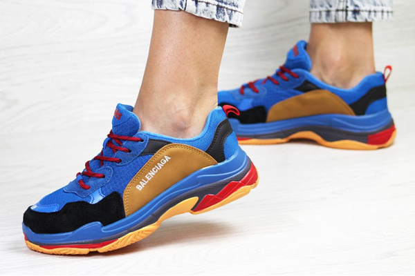 Женские кроссовки Balenciaga Triple S синие с коричневым