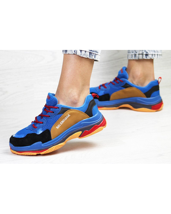 Женские кроссовки Balenciaga Triple S синие с коричневым
