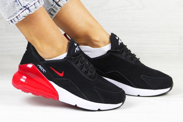 Женские кроссовки Nike Air Max 270 Leather черные с белым и красным