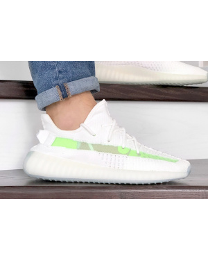 Чоловічі кросівки Adidas Yeezy Boost 350 V2 білі з салатовим