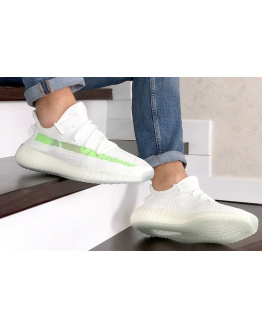 Чоловічі кросівки Adidas Yeezy Boost 350 V2 білі з салатовим