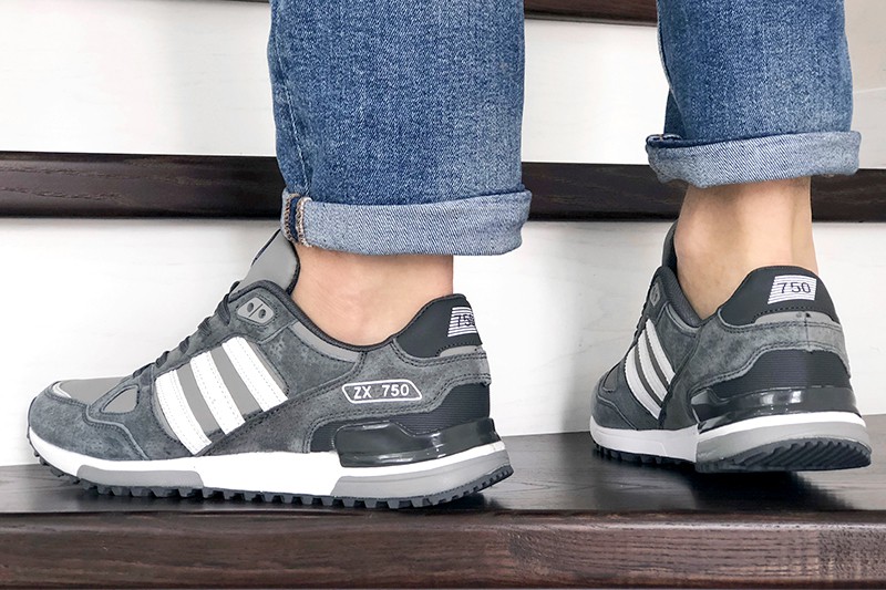 Купить мужские кроссовки Adidas ZX 750 серые с белым