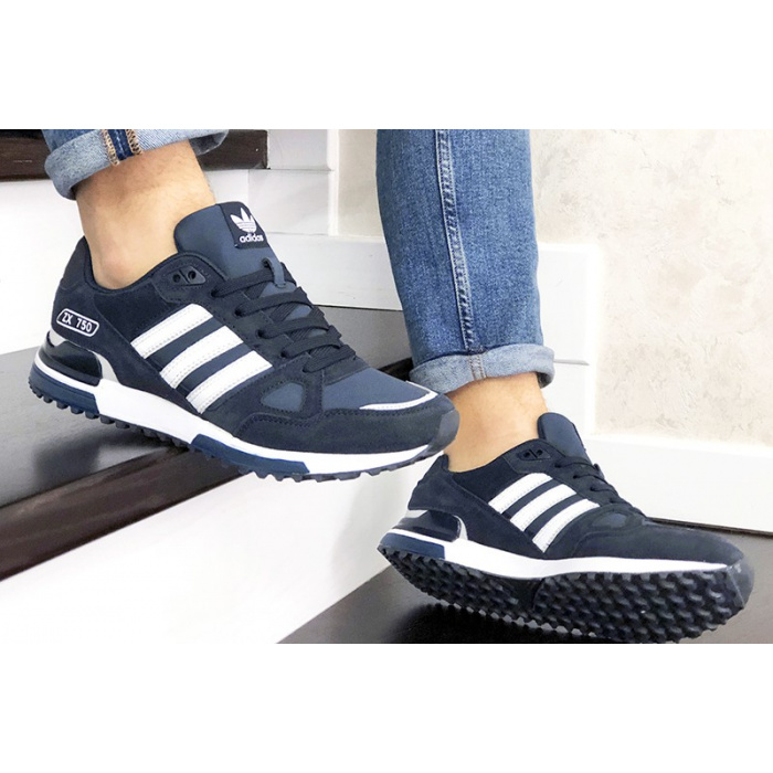 ドリケツ Купить мужские кроссовки Adidas ZX 750 темно-синие с белым