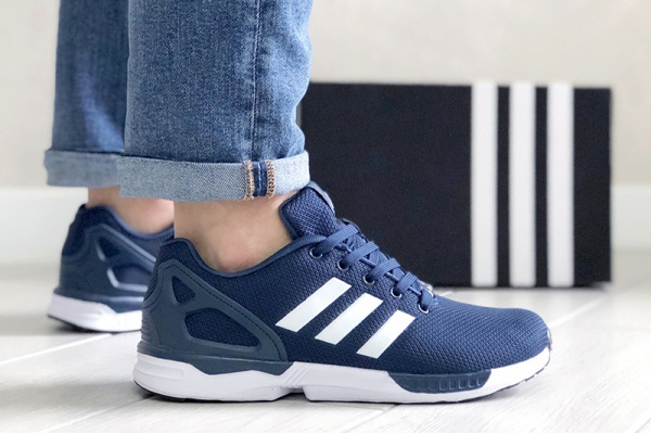 Мужские кроссовки Adidas ZX Flux темно-синие с белым
