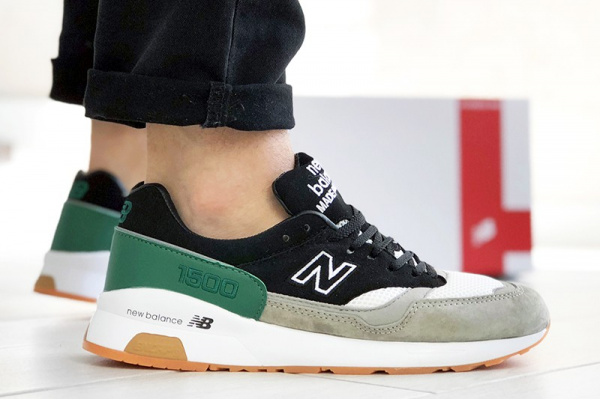 Мужские кроссовки New Balance 1500 серые с зеленым и черным
