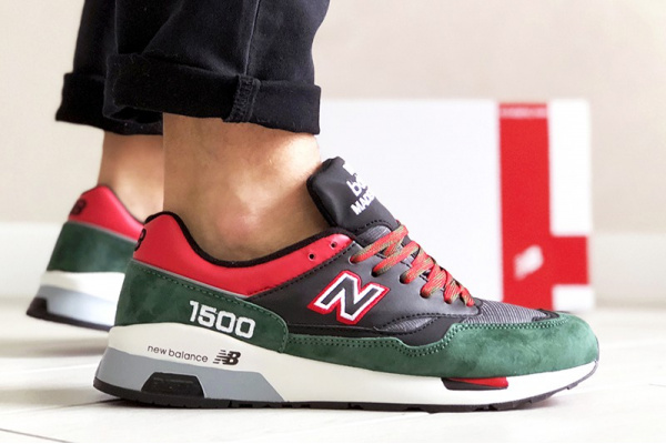 Мужские кроссовки New Balance 1500 зеленые с черным и красным