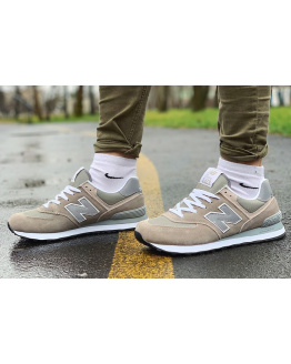 Мужские кроссовки New Balance 574 бежевые с серым