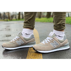 Мужские кроссовки New Balance 574 бежевые с серым