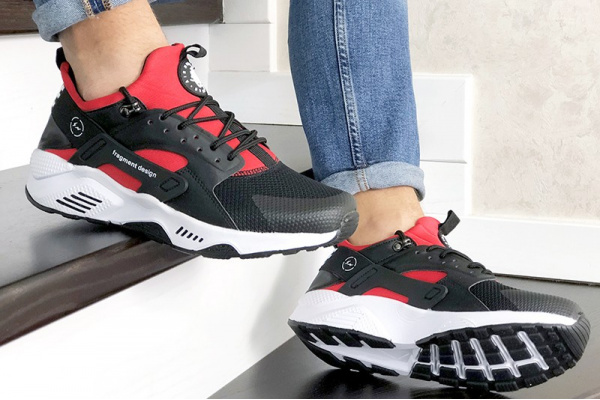 Мужские кроссовки Nike Air Huarache х Fragment Design черные с белым и красным